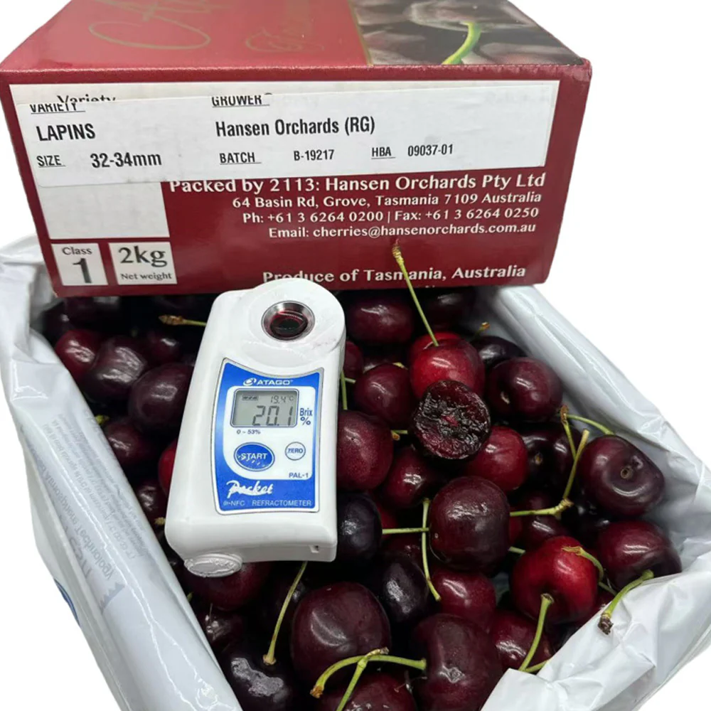 Hansen Orchards Tasmanian Lapins Cherries Gift Box 2kg – 32–34mm - Image 2