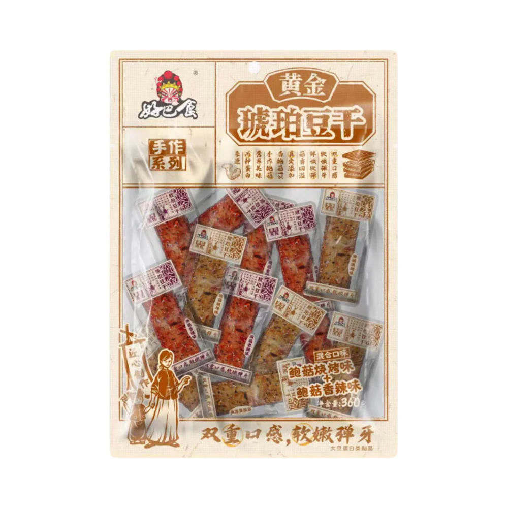 Haobashi Golden Amber Dried Tofu – King Oyster Mushroom BBQ & Spicy Mix 360g