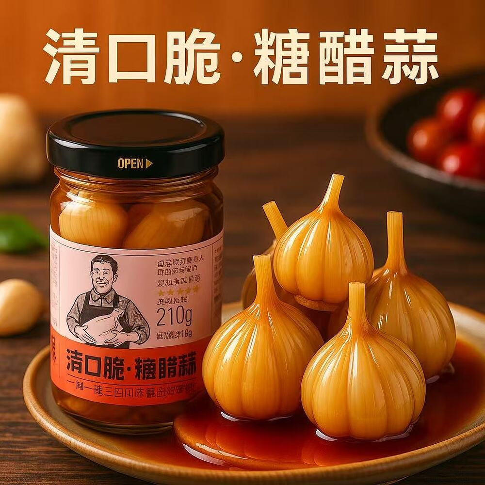 Haosuan Dao Sweet & Sour Pickled Garlic – Crunchy & Refreshing 210g - Chinese Sugar-Vinegar Pickled Garlic - Image 2