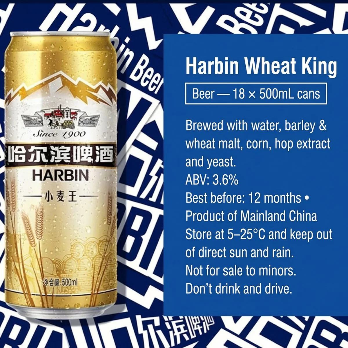 Harbin Wheat King Canned Beer 3.6% ABV - 500ml x 12 Cans - Image 4