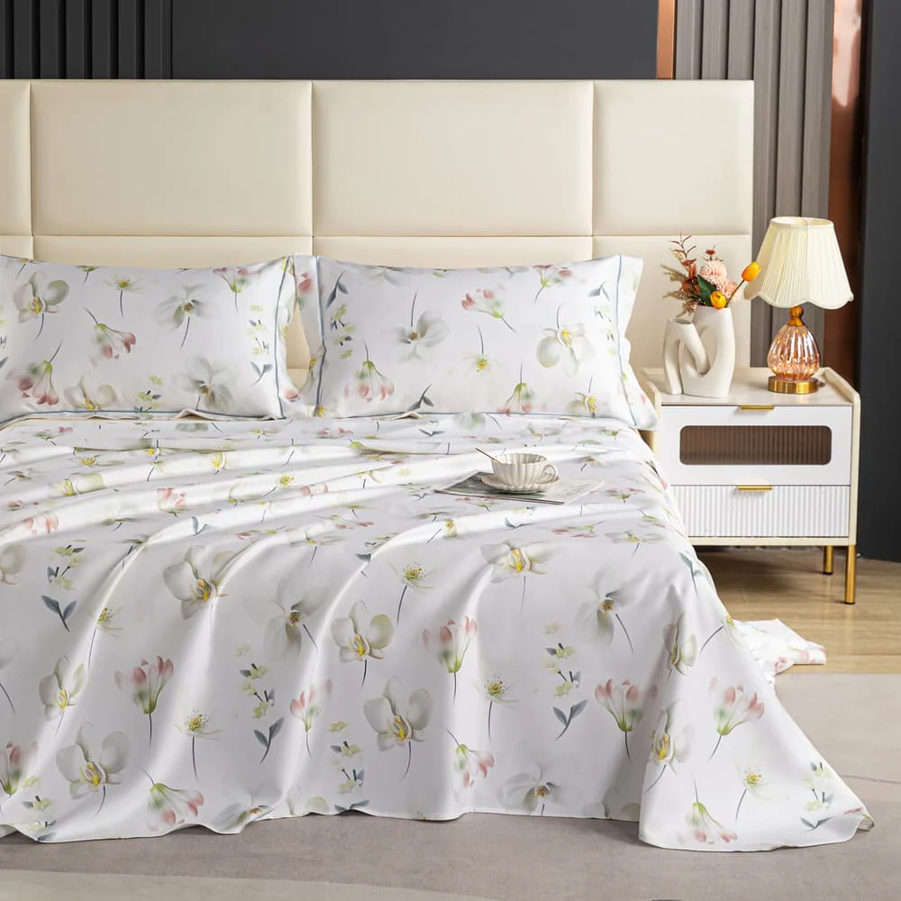 Heartin Machine Washable Soft Bedding Set - Pear Blossom Design (1 Soft Sheet + 2 Pillowcases) - Image 2