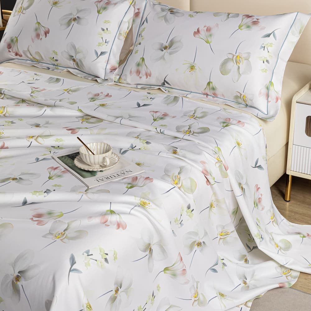 Heartin Machine Washable Soft Bedding Set - Pear Blossom Design (1 Soft Sheet + 2 Pillowcases) - Image 3