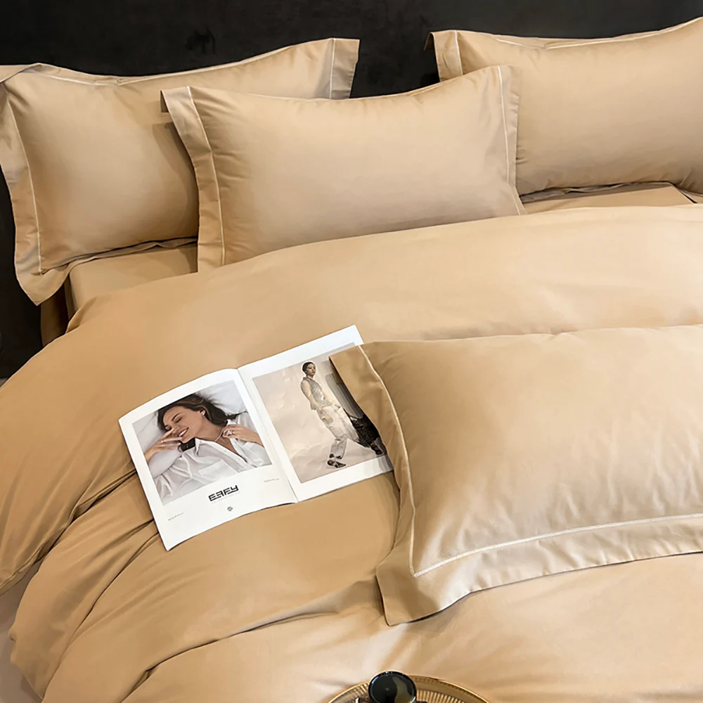 Heartin Queen Size 4-Piece Bedding Set in Khaki with 2 Free Pillows - Image 4