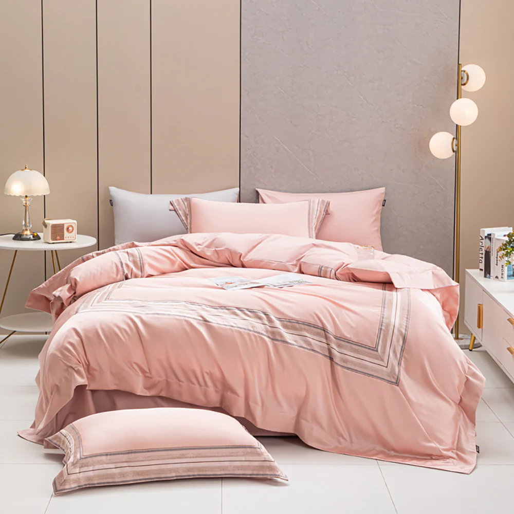 Heartin Queen Size 4-Piece Bedding Set - Pink, Includes 2 Pillows - Image 2
