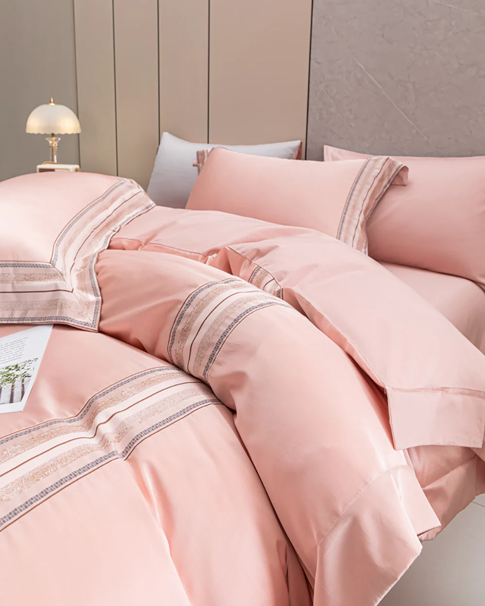 Heartin Queen Size 4-Piece Bedding Set - Pink, Includes 2 Pillows - Image 4