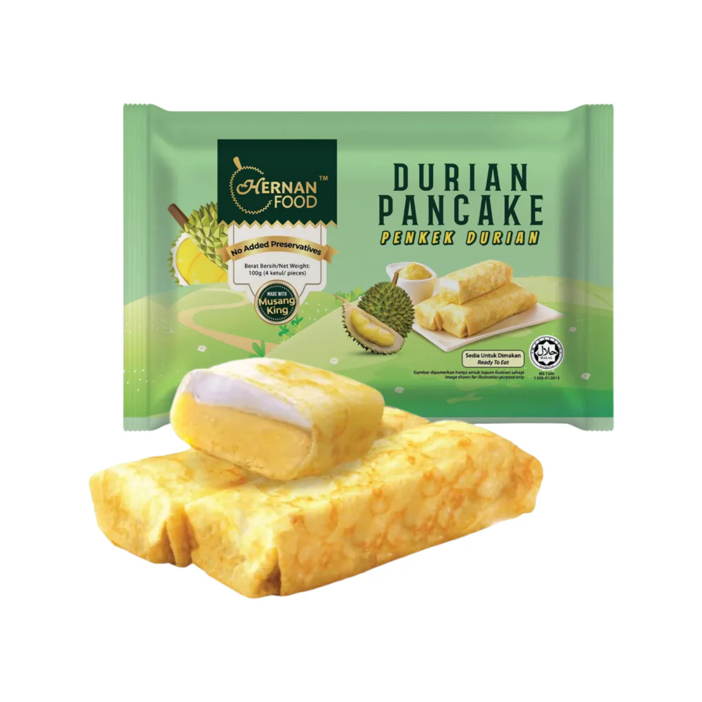 Hernan Frozen Musang King Durian Pancake 100g - Durian Crepe Dessert