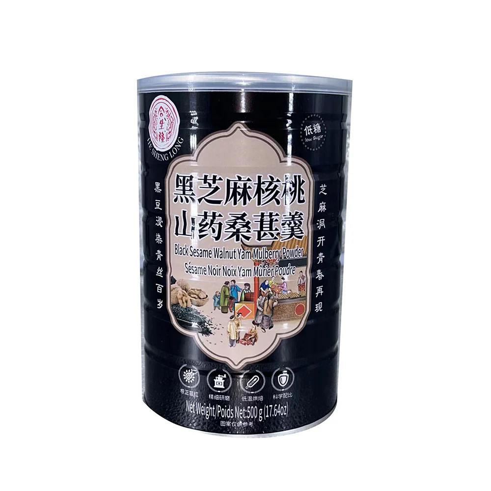 Heshenglong Black Sesame Walnut Yam Mulberry Powder - Low Sugar, 500g