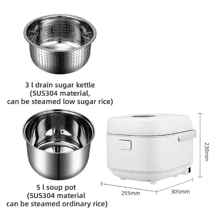 HomeTech Multifunctional Low-Sugar Rice Cooker - 5L, Black - Image 5