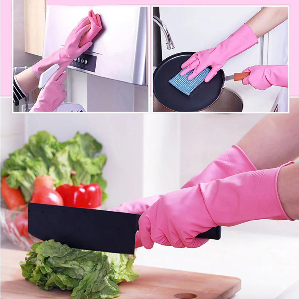 Household Latex Fleece-Lined Gloves - Pink, Size M, 1 Pair