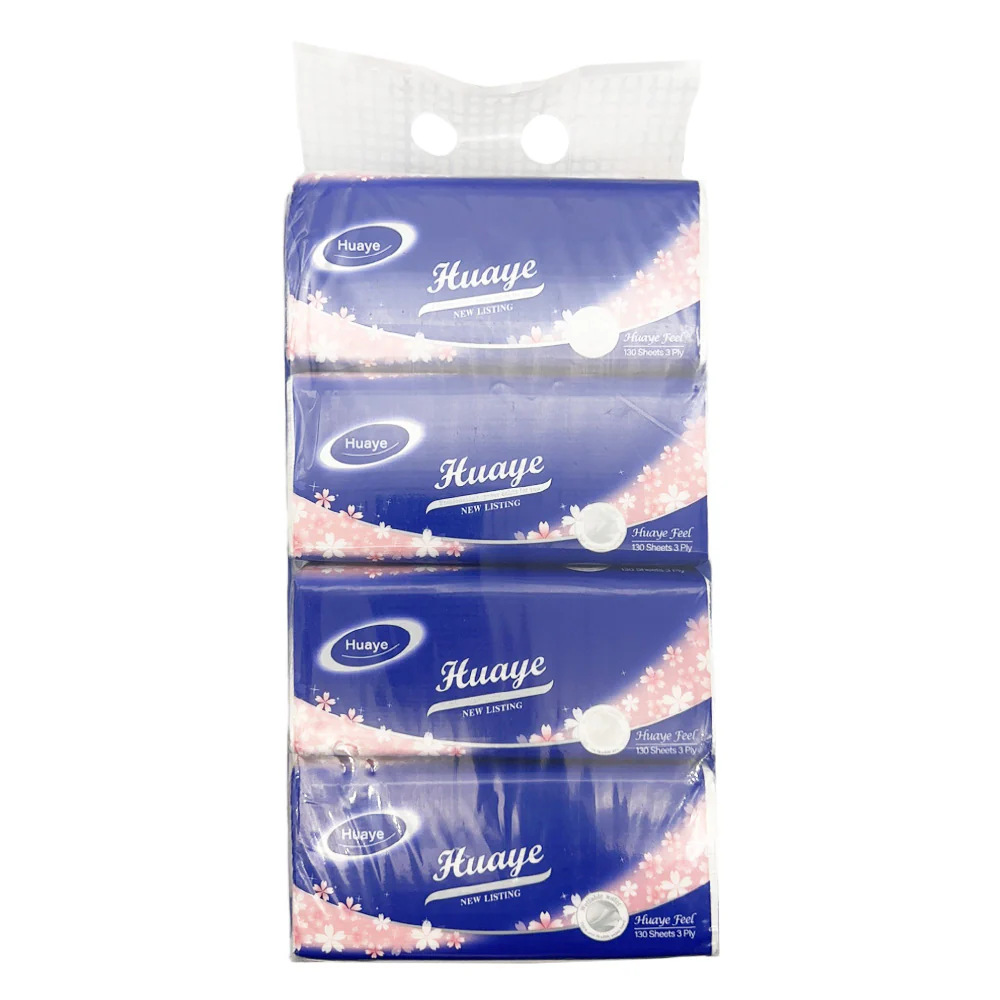 Huaye Blue 3-Ply Tissues - 130 Sheets, 4 Packs - Image 2
