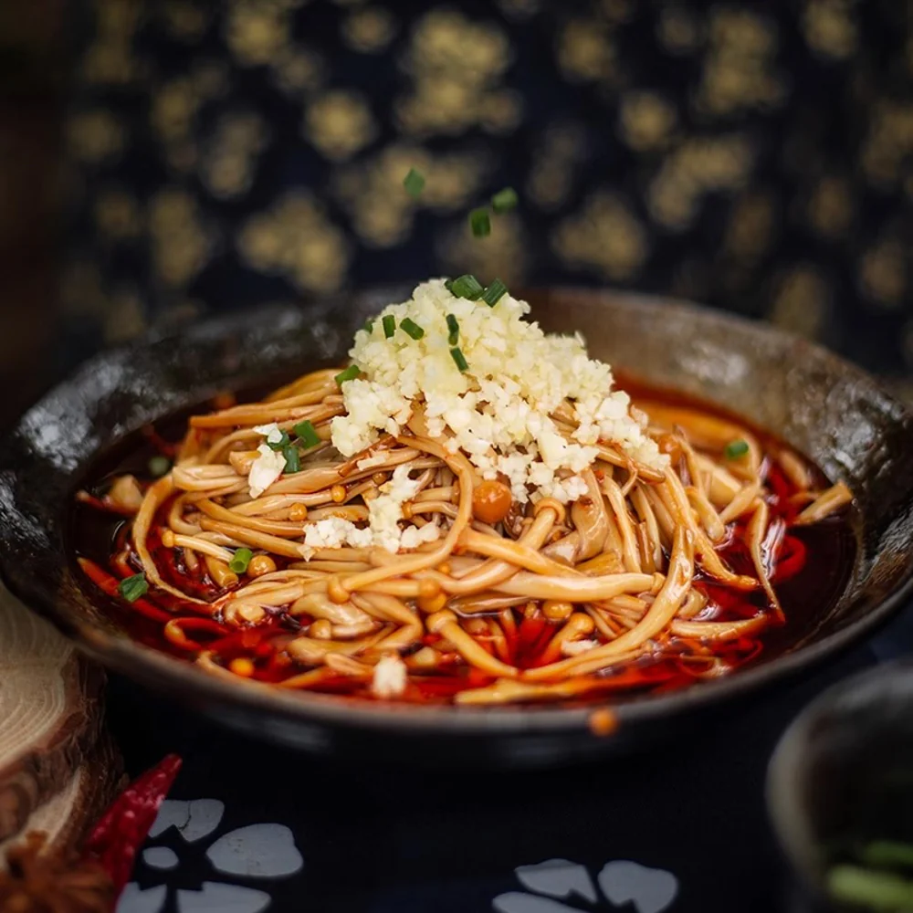 Huichuan Pickled Enoki Mushrooms with Green Sichuan Pepper (Tengjiao) 145g – Tingling Spicy Sichuan Condiment - Image 4