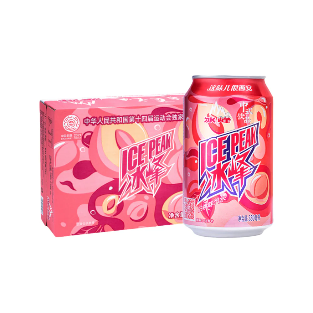 Ice Peak White Peach Soda 330ml x 24 Cans - Chinese White Peach Soft Drink