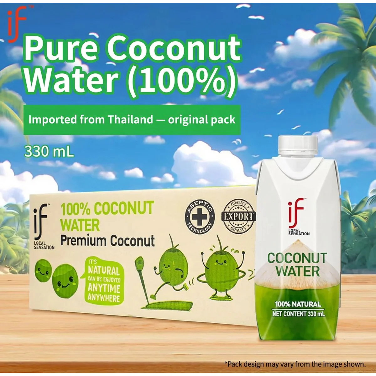 IF 100% Natural Coconut Water from Thailand - 330ml x 24 - Image 2