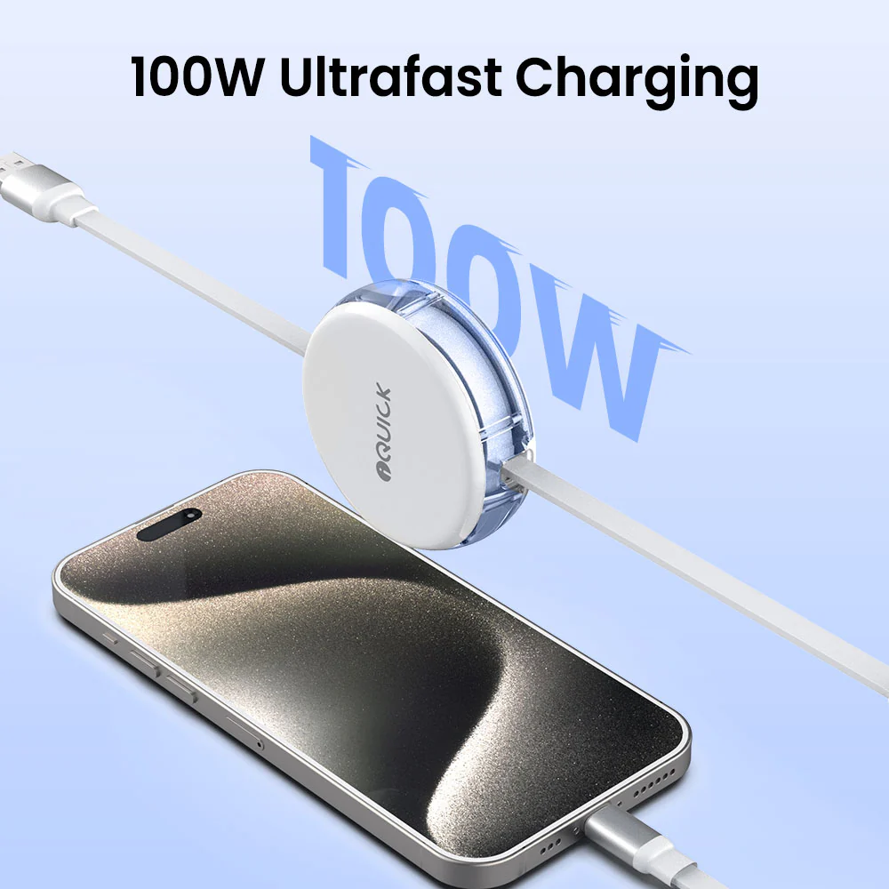iQuick 3-in-1 Retractable Fast Charging Cable 1.2m - White - Image 5
