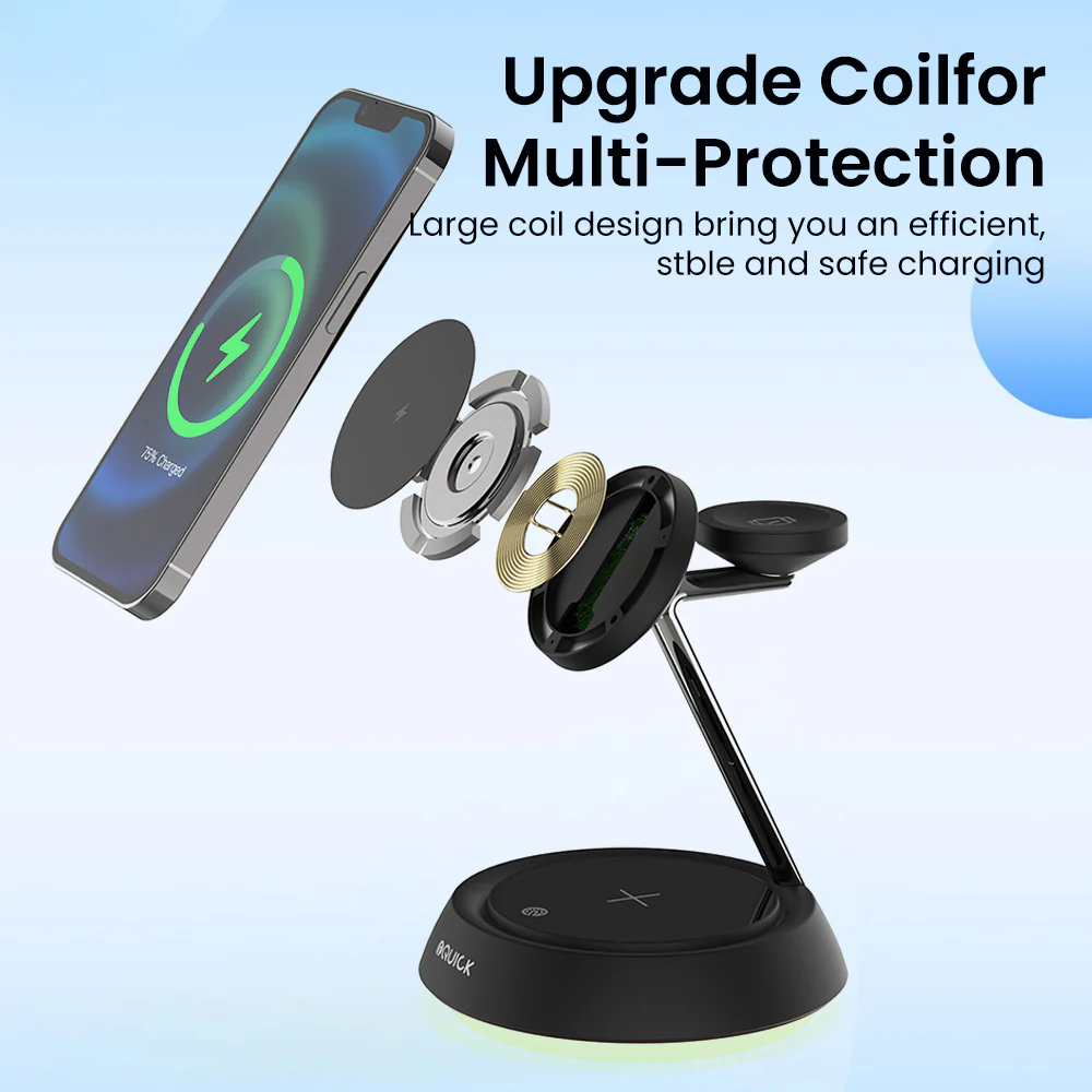 iQuick 3-in-1 Wireless Charging Stand - Black - Image 3