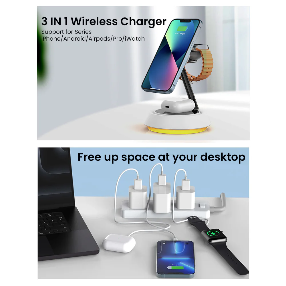 iQuick 3-in-1 Wireless Charging Stand - Black - Image 4