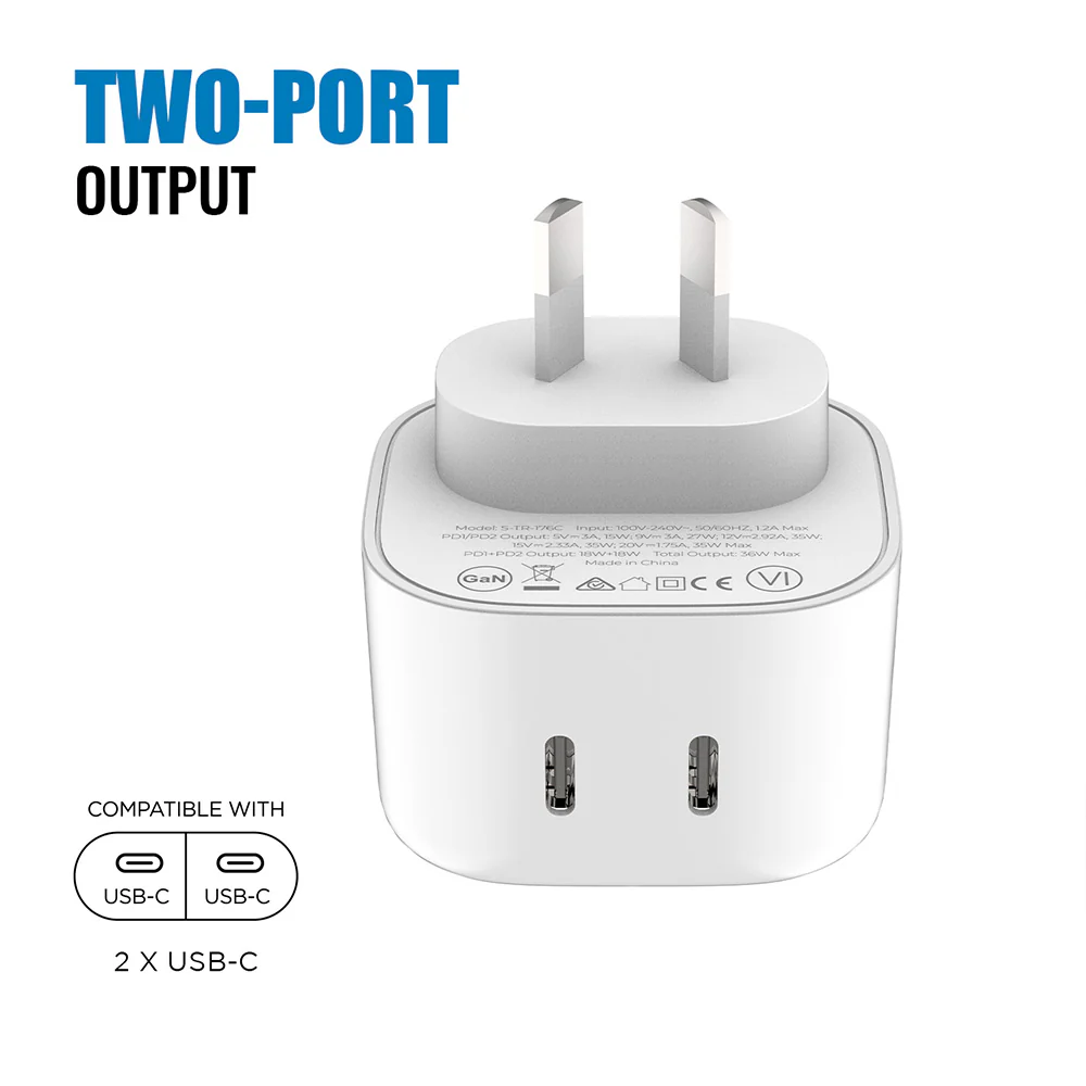 iQuick 35W Dual USB-C Charging Adapter - White - Image 2