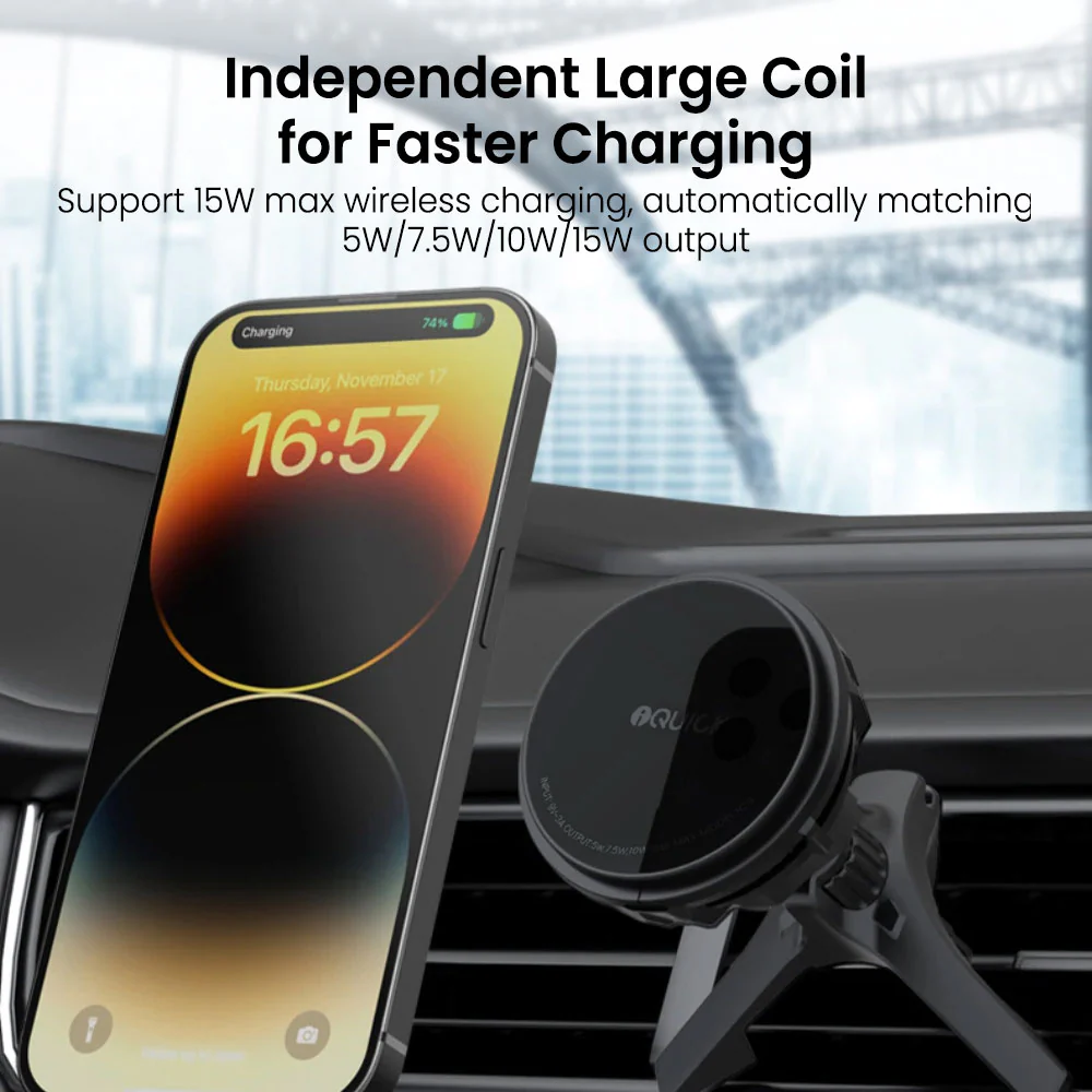 iQuick Magnetic Car Charger - Black - Image 3