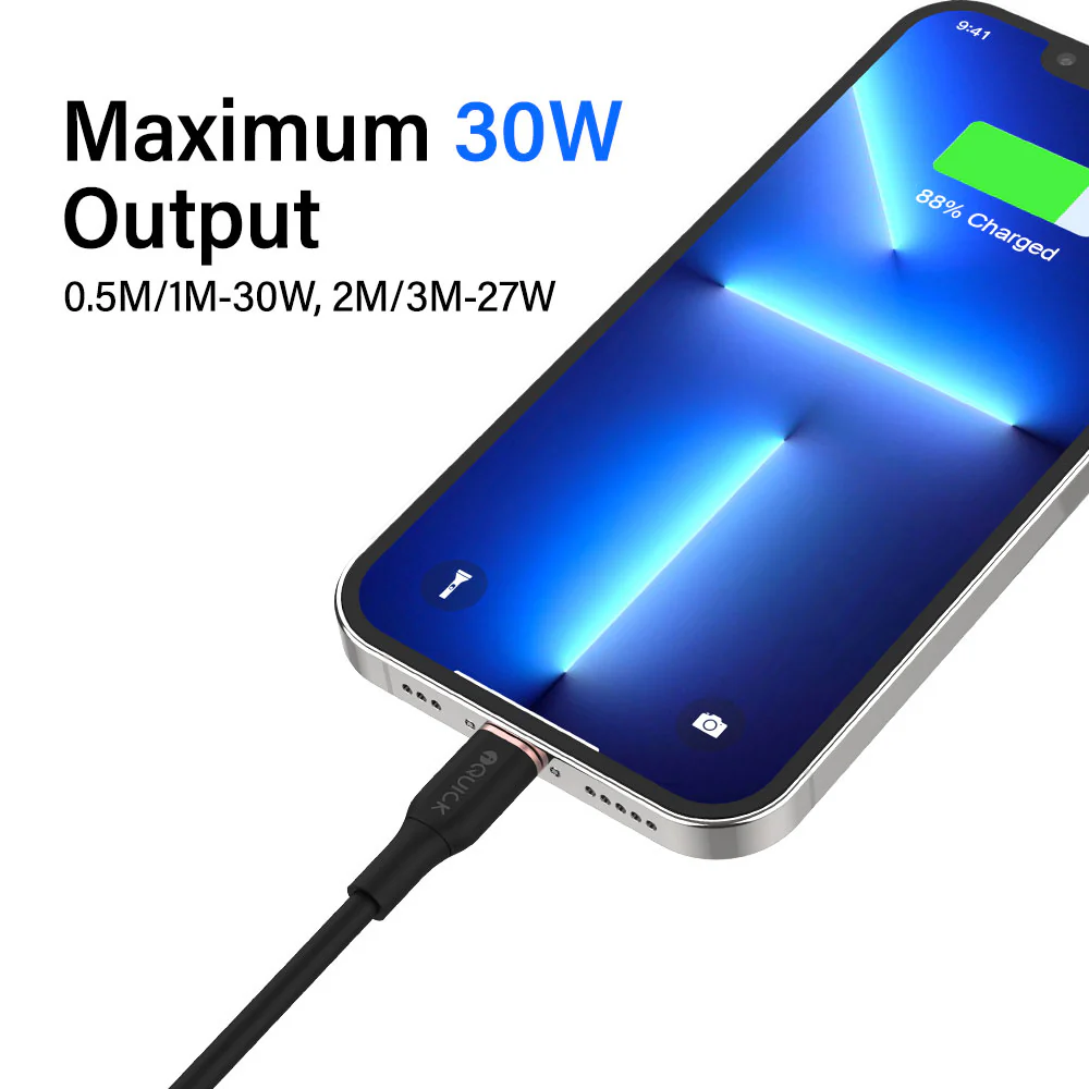 iQuick Silicone Charging Data Cable Type-C to Lightning 2m Black - Image 2