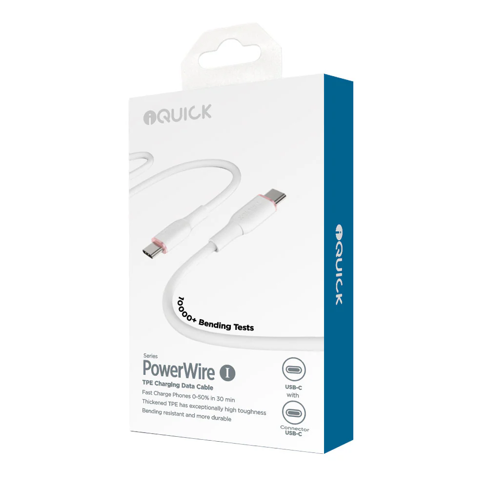 iQuick Silicone Charging Data Cable Type-C to Type-C 2m White - Image 3
