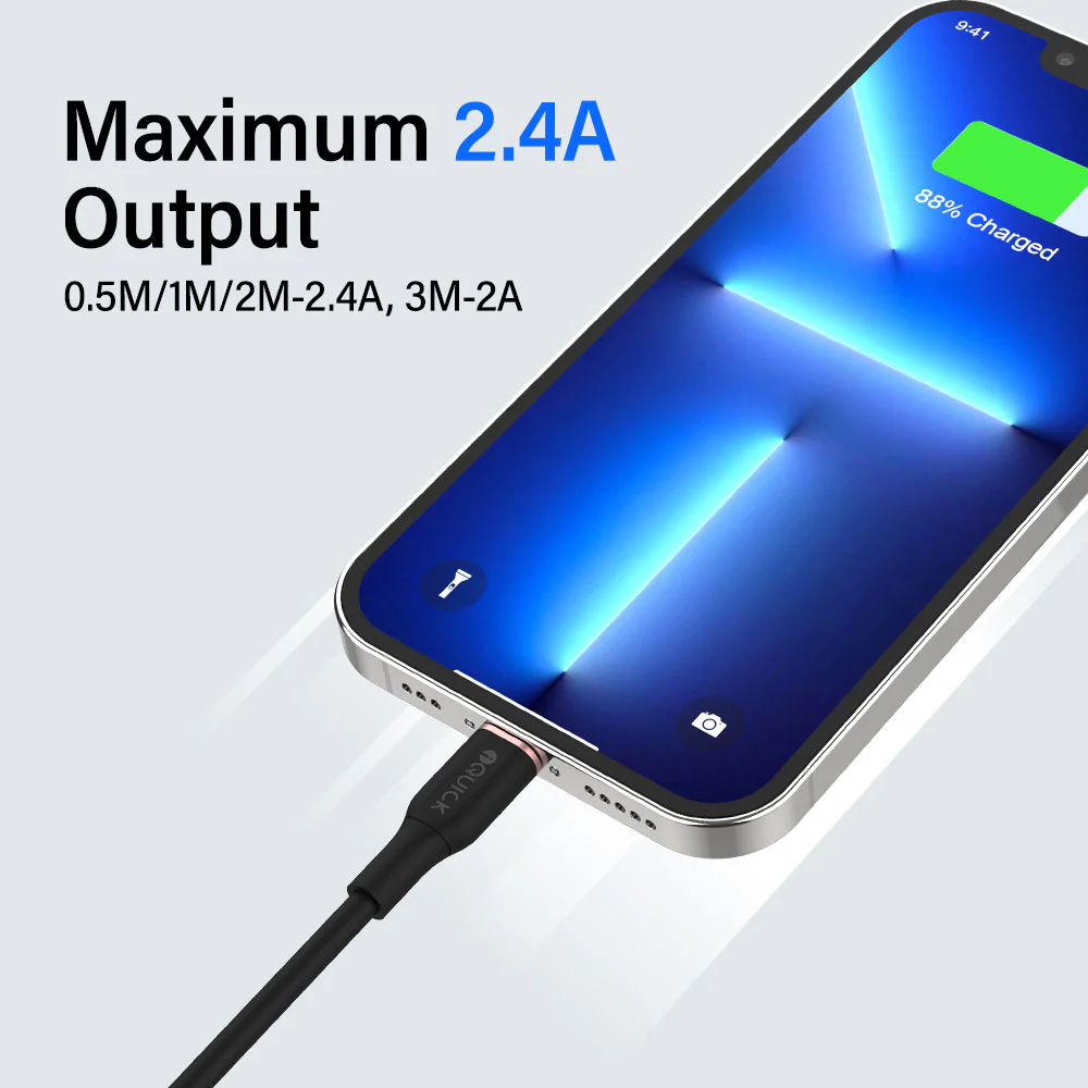 iQuick Silicone Charging Data Cable USB to iP 0.5m Black - Image 3