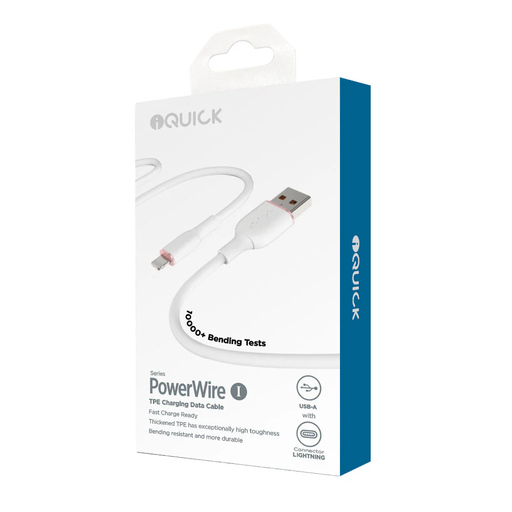 iQuick Silicone Charging Data Cable USB to iP 2m White - Image 3