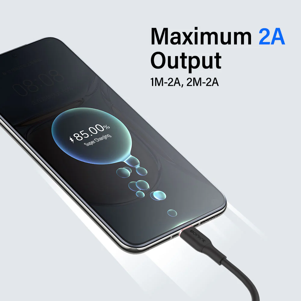 iQuick Silicone Charging Data Cable USB to Micro USB 2m Black - Image 2