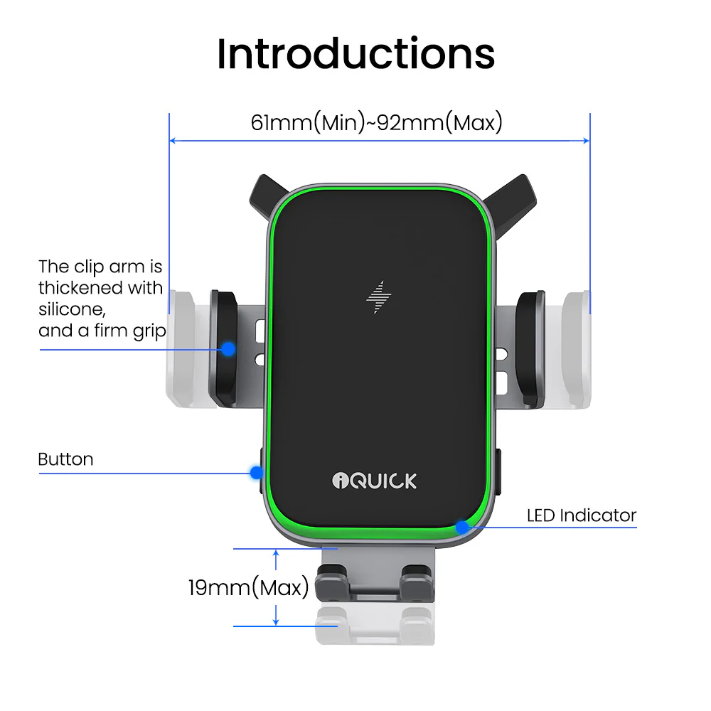 iQuick Wireless Car Charger Mount iOX3 - Black - Image 2