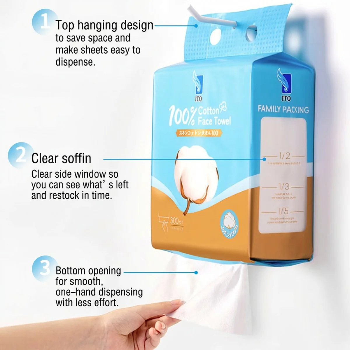 ITO 100% Cotton Face Towels - 300 Sheets - Image 5