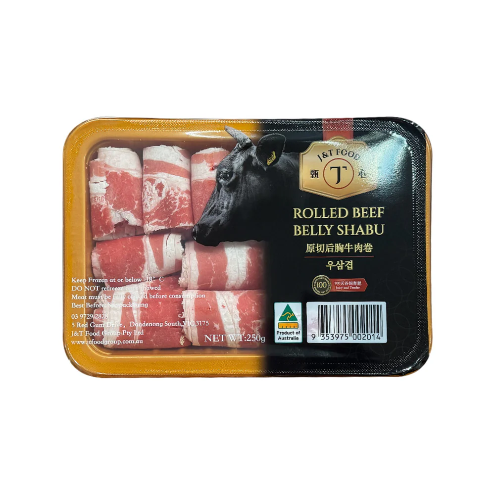J&T Food Rolled Beef Belly Shabu 250g - Thin-Sliced Beef Rolls for Hot Pot & Shabu Shabu