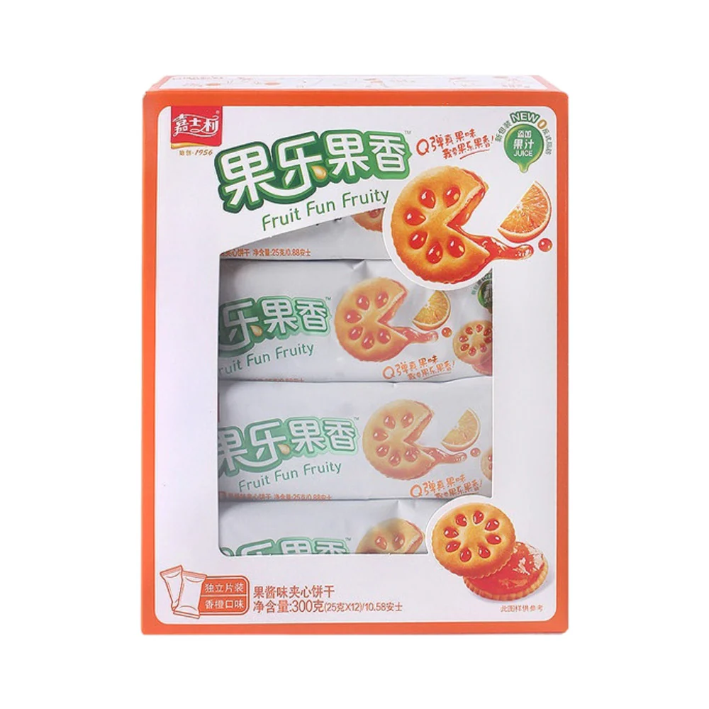 Jia Shili Fruit Fun Fruity Orange Jam Filled Biscuits 300g (12 Pieces)