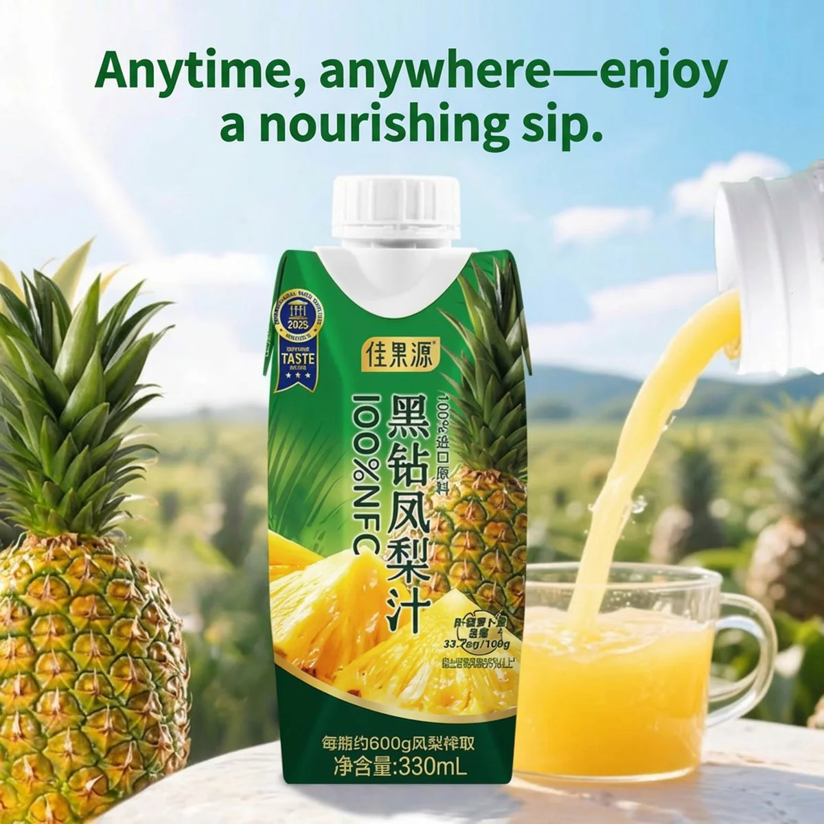 Jiaguoyuan 100% NFC (Not From Concentrate) Black Diamond Pineapple Juice – 330ml x 10 - Limited Import - Image 2
