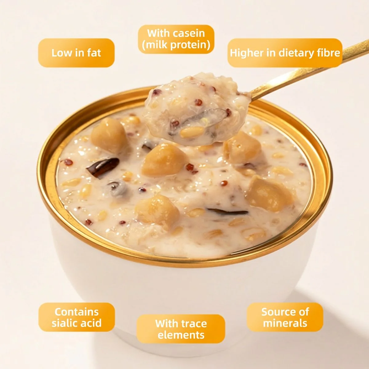 Jiaoqu Buffalo Milk Bird’s Nest Grain Congee 252g x 8 - Ready-to-Heat Porridge Cups - Image 3