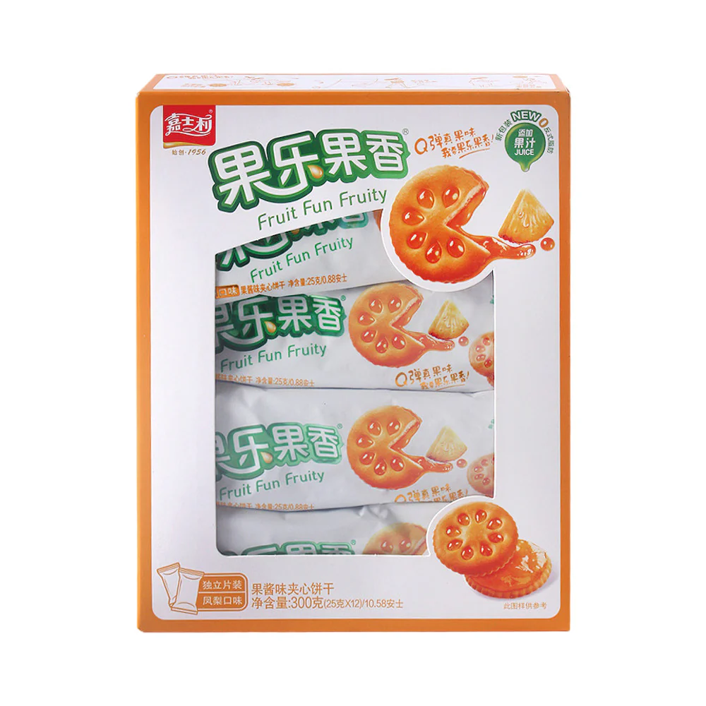 Jiashili Fruit Fun Fruity Pineapple Jam Sandwich Biscuits 12 Packs (300g)