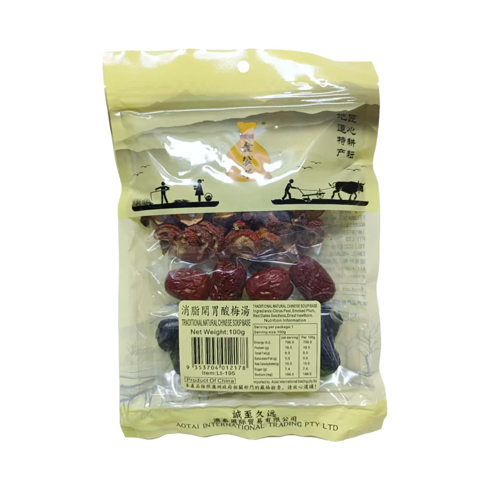 Jin Daizi Traditional Sour Plum Soup Drink Mix 100g – Suanmeitang Base with Hawthorn & Red Dates