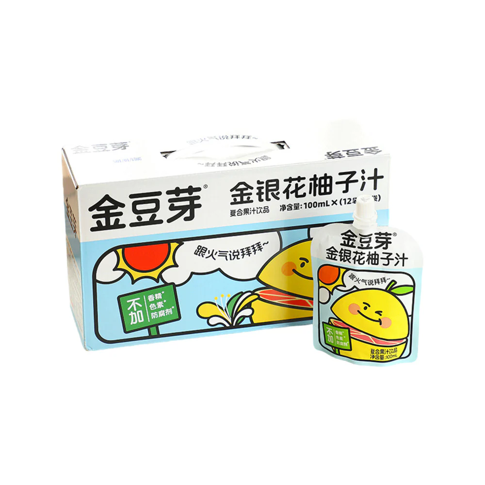 Jindouya Honeysuckle Yuzu Juice 100ml x 13 Pouches - No Added Flavours, Colours or Preservatives