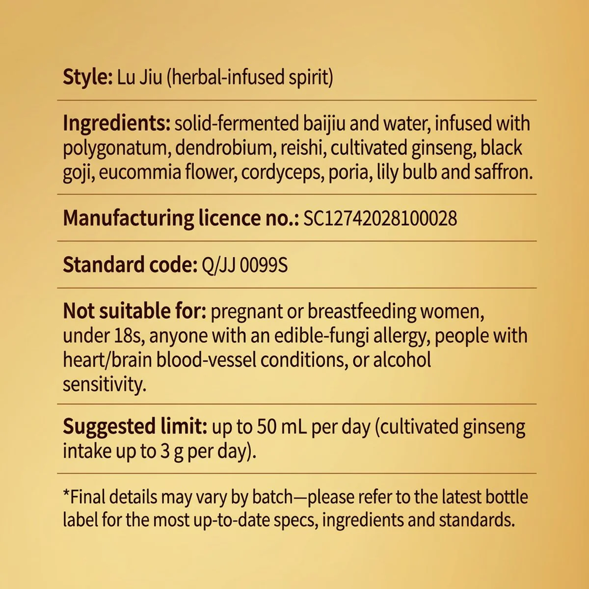 Jing Brand Yangsheng No.1 Herbal Liquor 500ml (50% ABV) - Image 4