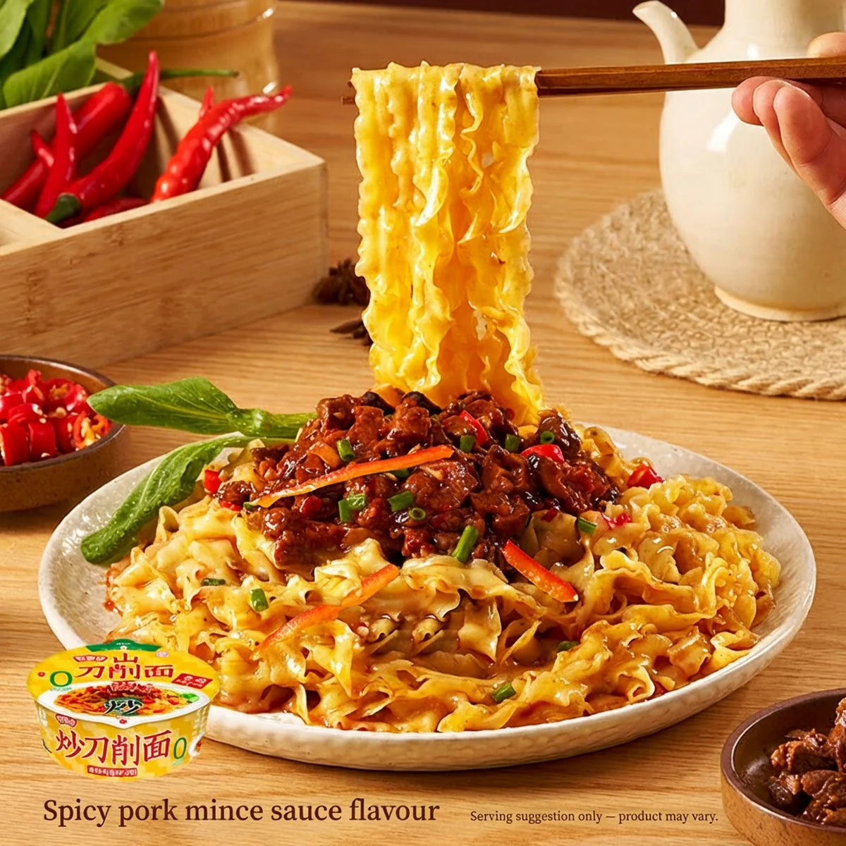 Jinmailang Lamian Fan Shanxi Knife-Cut Noodles – Spicy Meat Sauce 110g - Dry-Mix Instant Bowl - Image 2