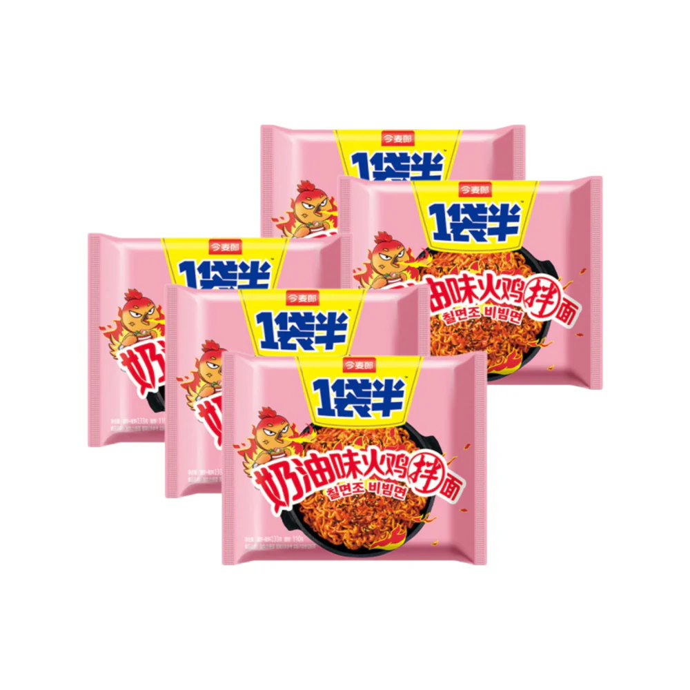 Jinmailang “One-and-a-Half Bag” Creamy Hot Chicken Stir-Fry Instant Noodles – 133g × 5 Pack