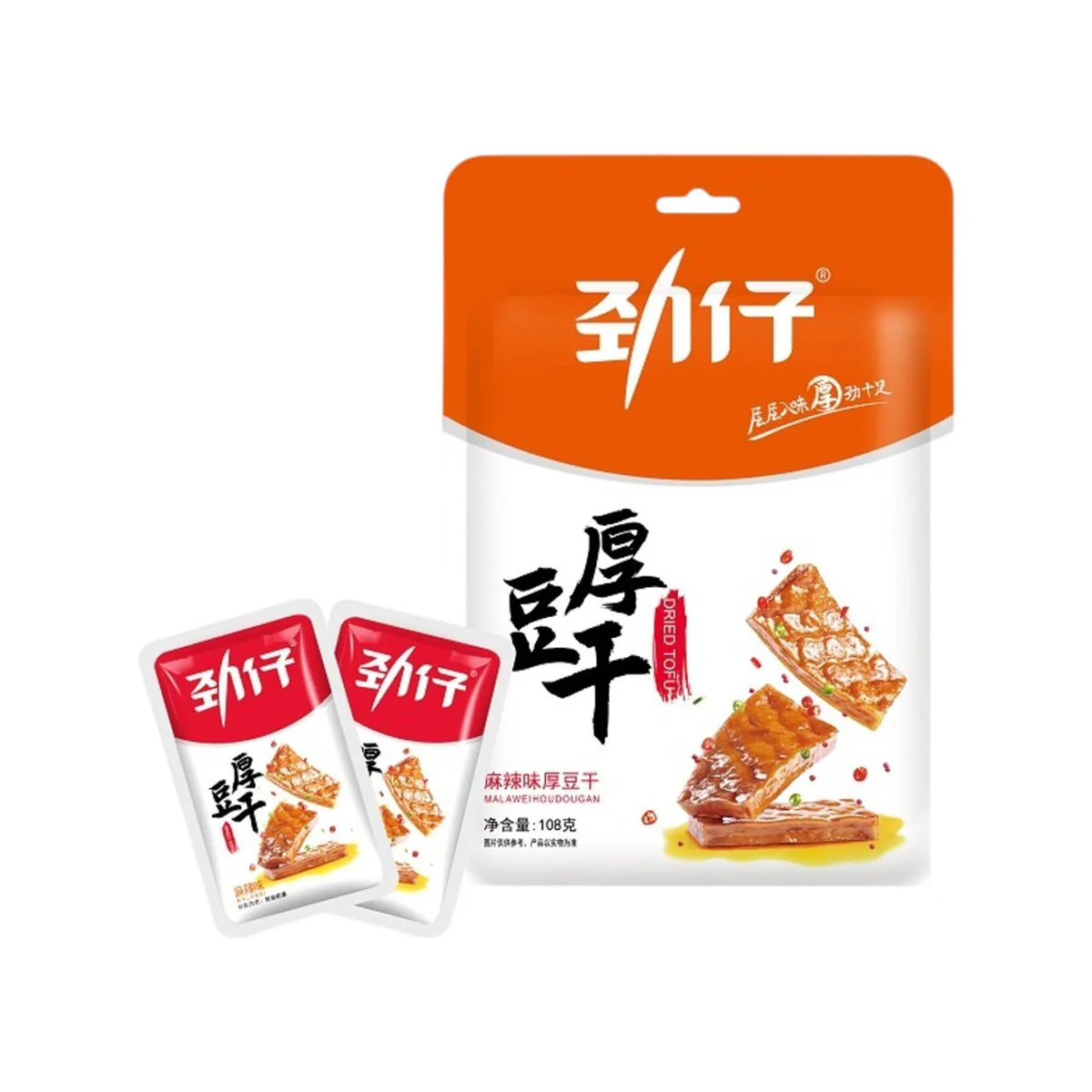 Jinzai Thick-Cut Mala Spicy Dried Tofu – 108g – Chewy Bean Curd Snack