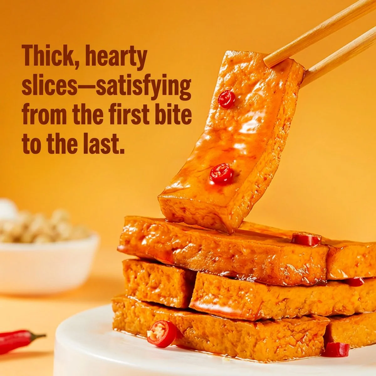 Jinzai Thick-Cut Mala Spicy Dried Tofu – 108g – Chewy Bean Curd Snack - Image 3
