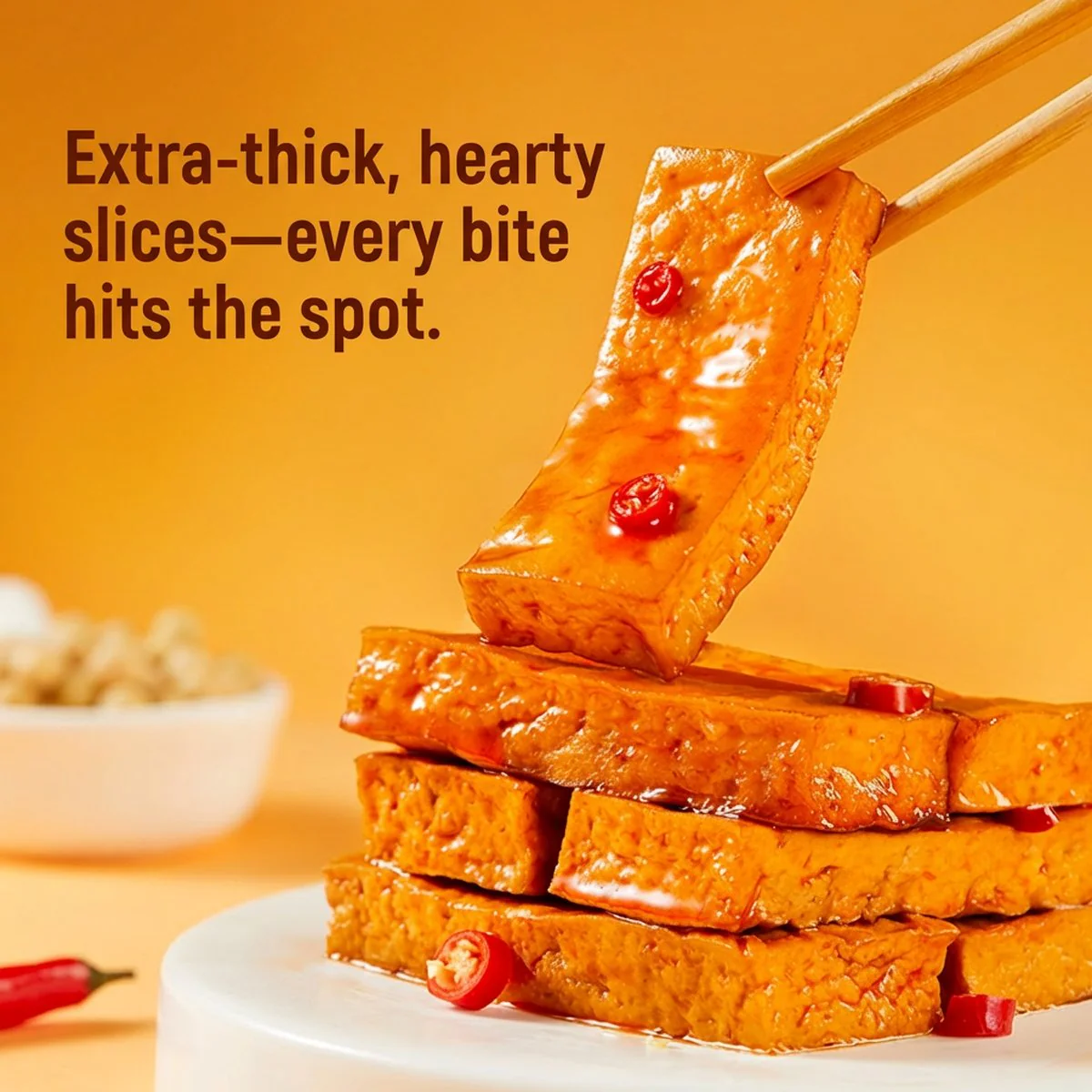 Jinzai Thick Dried Tofu – Spicy Flavor 108g - Bean Curd Snack - Image 3