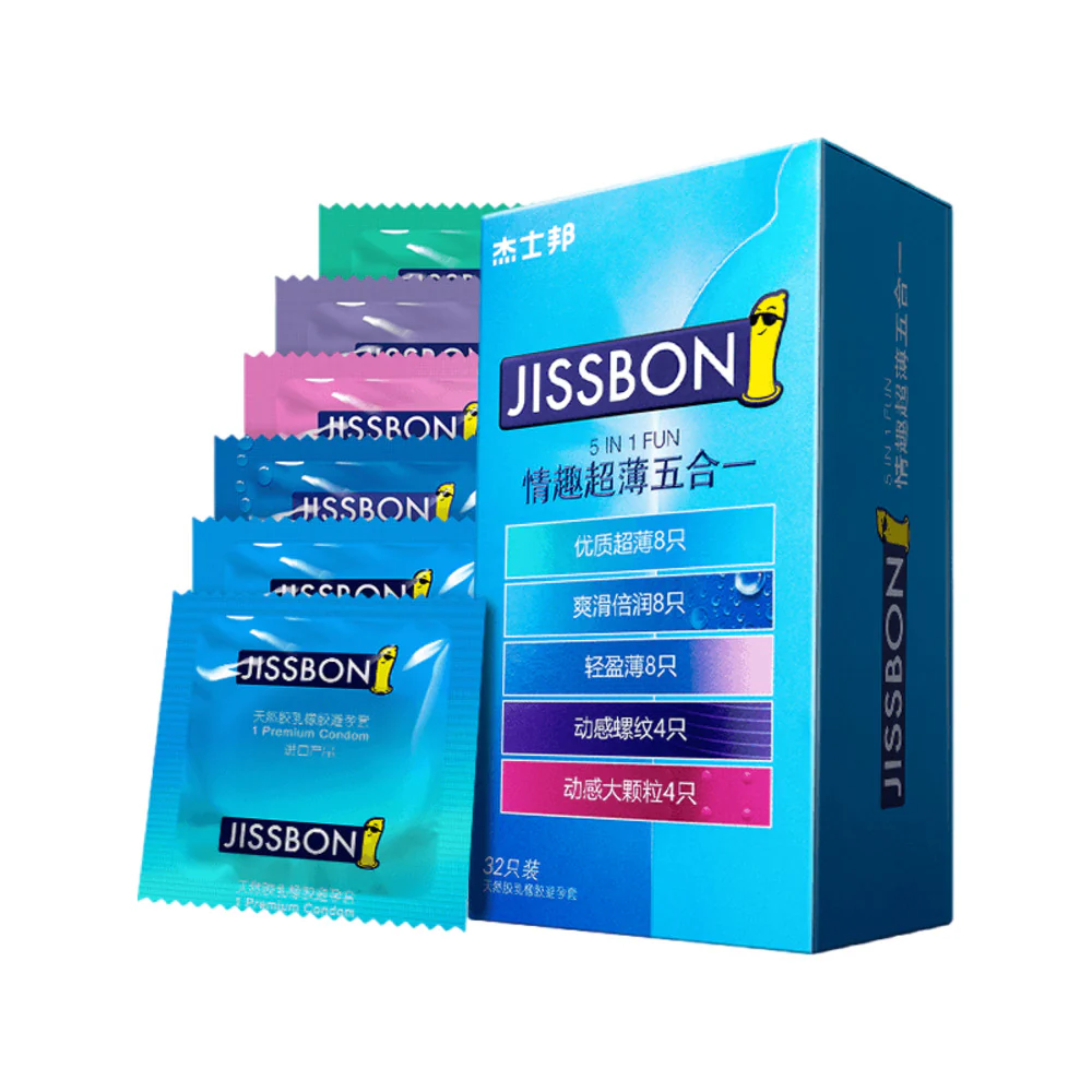 Jissbon 5-in-1 Ultra-Thin Variety Condoms – 32 Pack