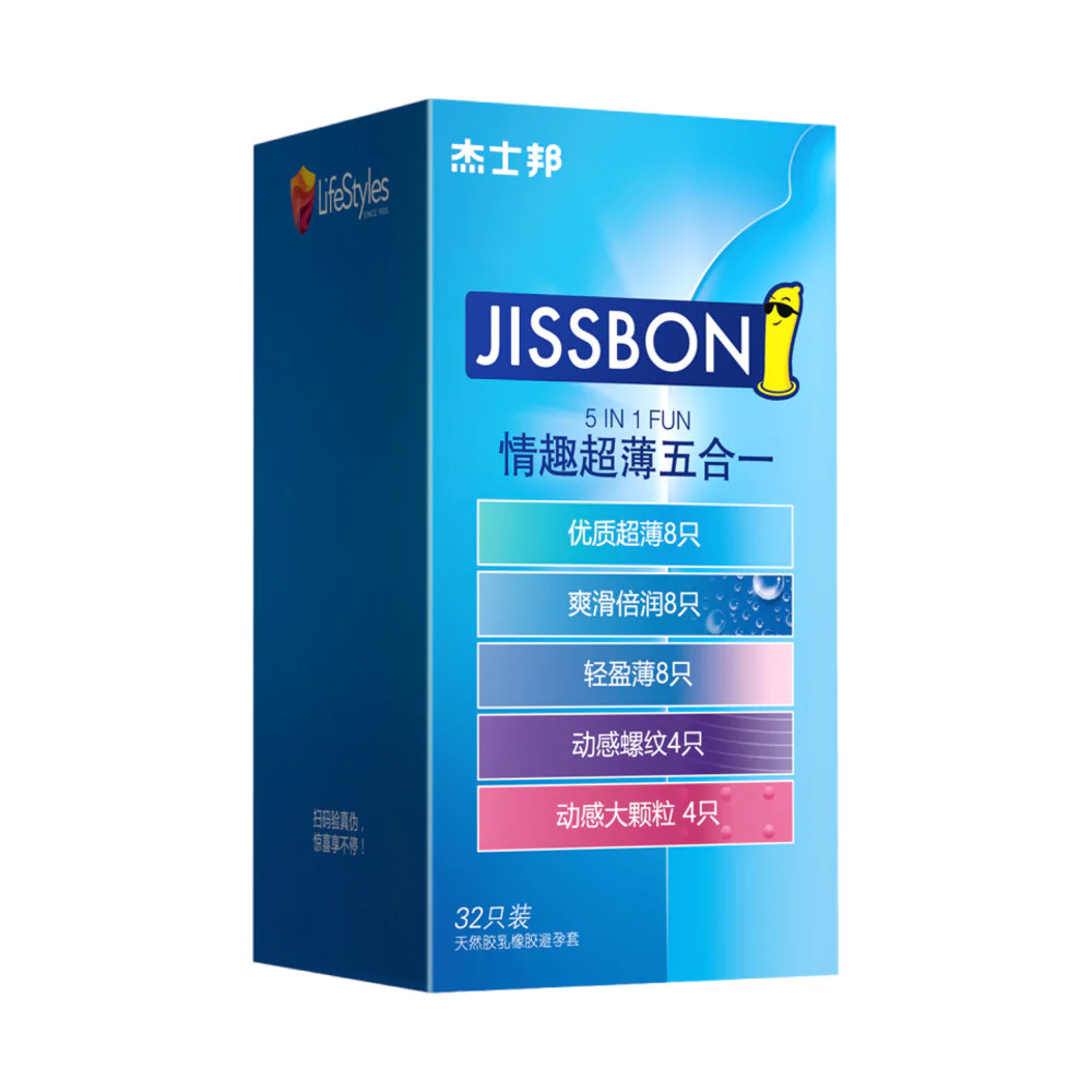 Jissbon 5-in-1 Ultra-Thin Variety Condoms – 32 Pack - Image 2
