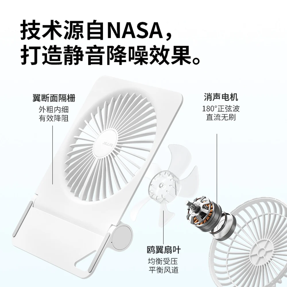 Jisulife Ultra-Thin Desktop Silent Fan - White, 2000mAh - Image 2