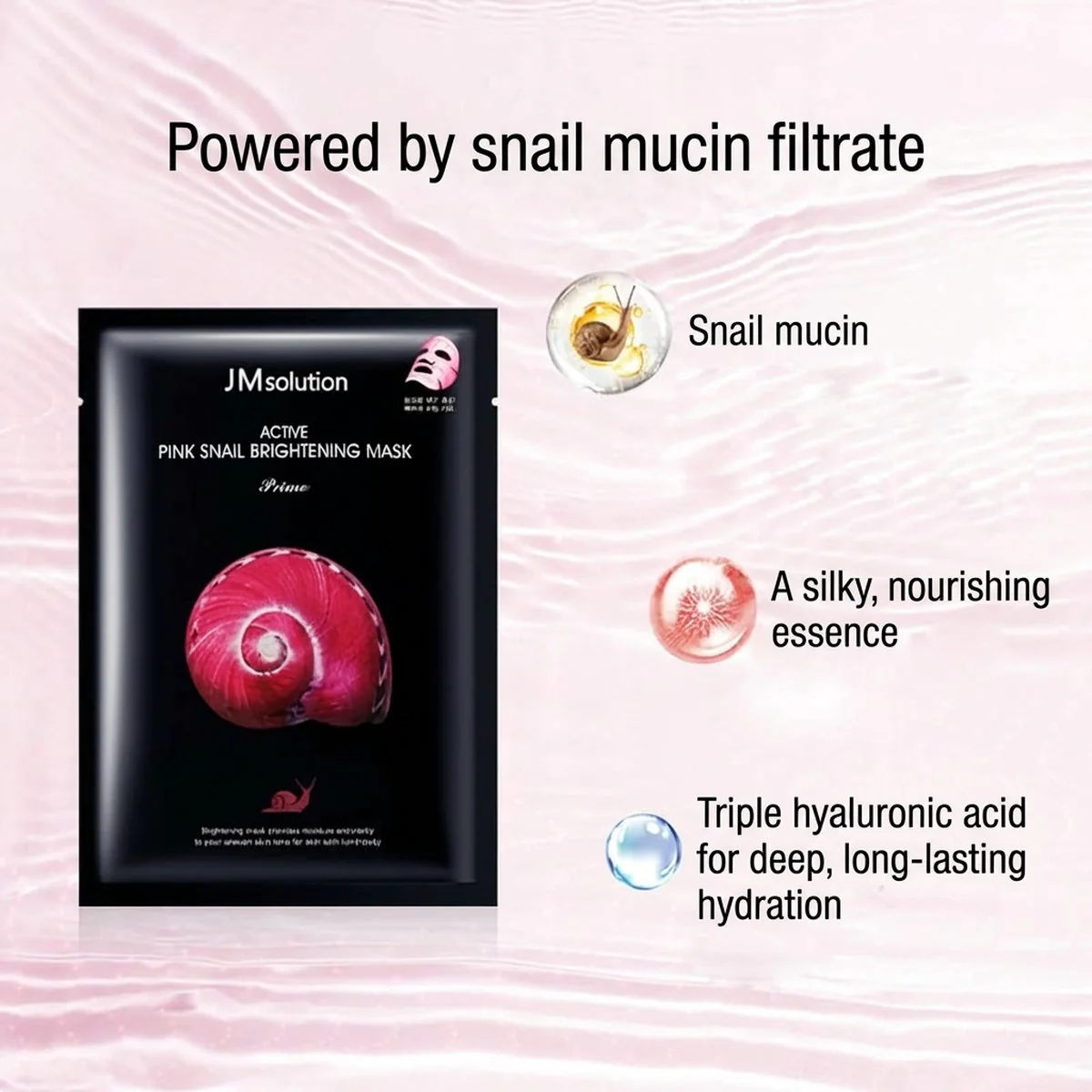 JM Solution Active Pink Snail Brightening Mask - 30ml x 10 Sheets - Image 2