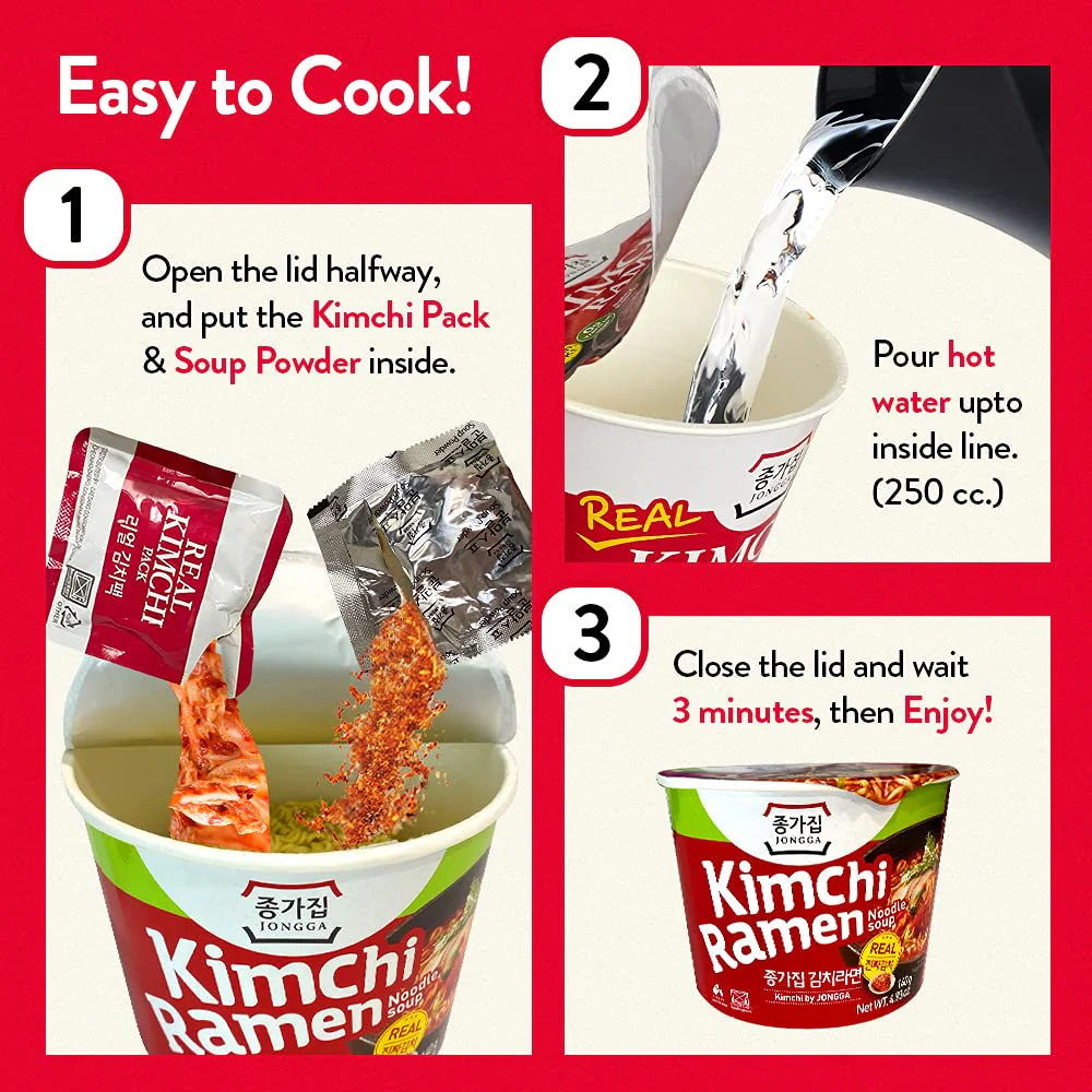 JONGGA Kimchi Ramen Hot & Spicy - 85g x 6 Cups - Image 4