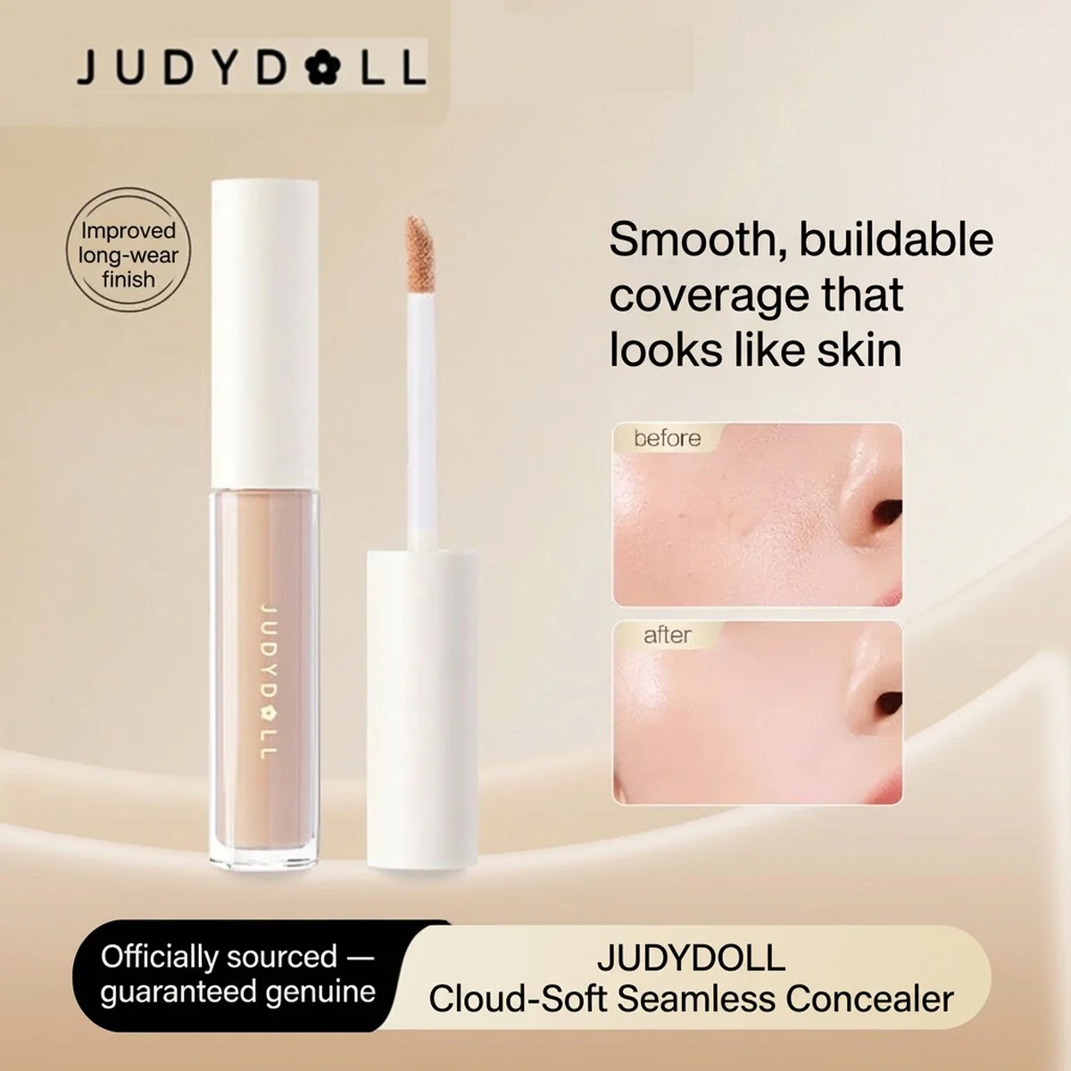 Judydoll Cloud-Soft Seamless Concealer 3.2g - Crease-Free, Natural Coverage - 3 Shades