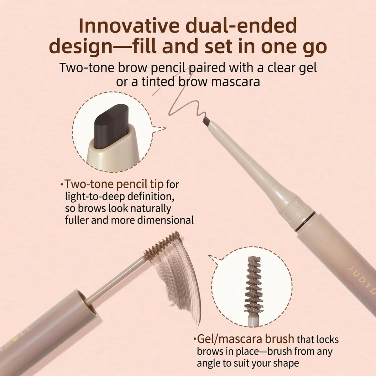 Judydoll Dual-Ended 3D Brow Pencil & Tinted Brow Gel #02 Grey Brown 1.26g - Image 4