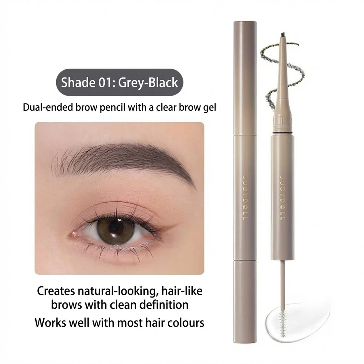 Judydoll Dual-Ended 3D Eyebrow Pencil & Clear Brow Gel #01 Grey Black 1.36g